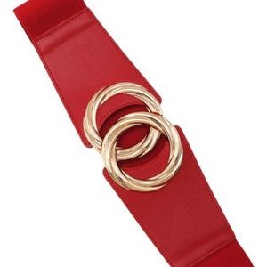 Red Elastic Waist Belt with Gold Buckle